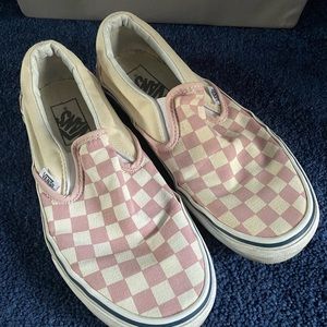 Pink checkered slip on Vans